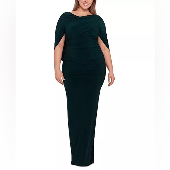 Betsy & Adam Plus Size Ruched Gown Maxi Sz 14W Forest Green - Picture 1 of 10